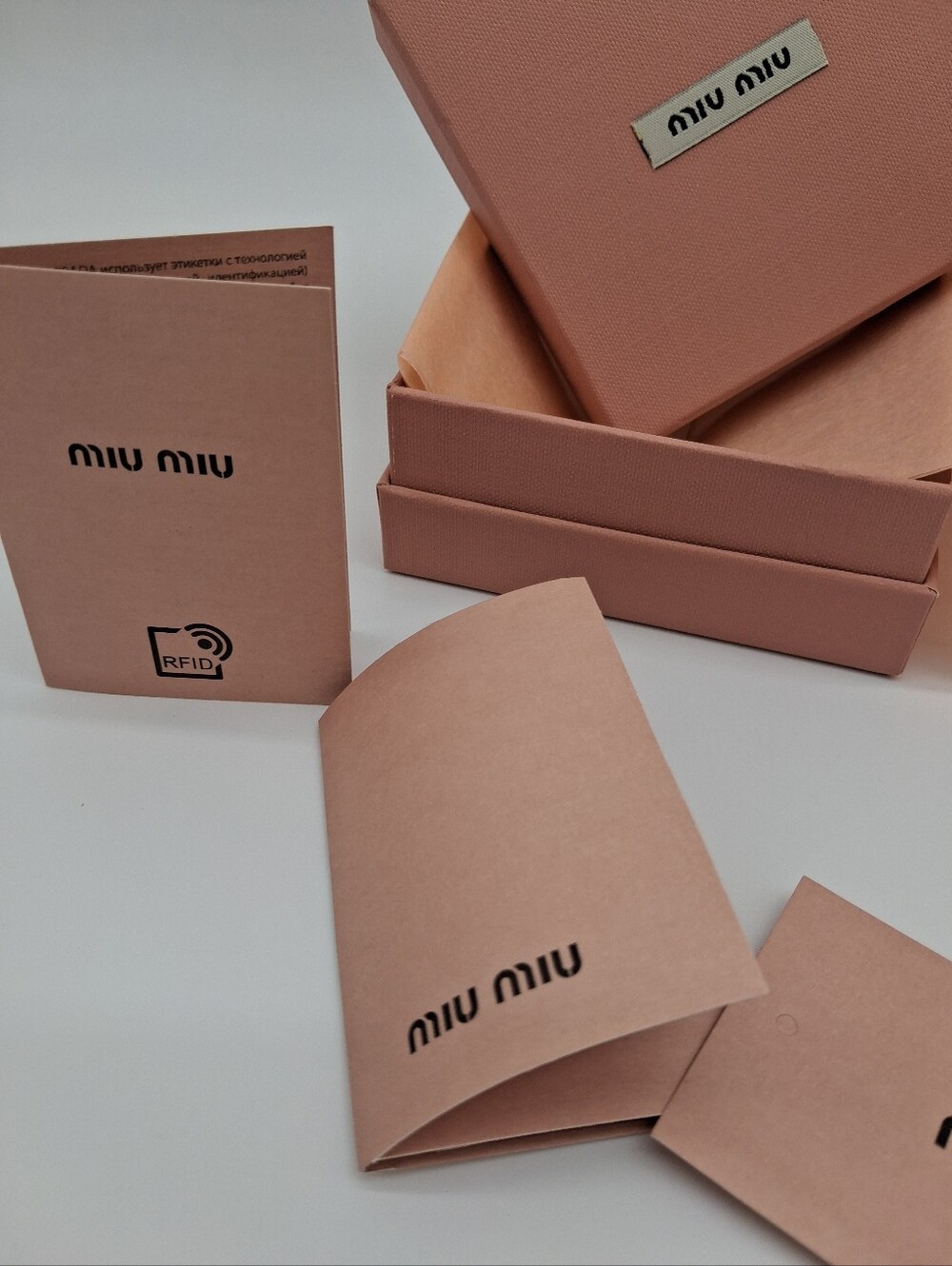 MIU MIU Pink Gift Packaging Set Box Bag Tissue RFID Booklet Cards EUC - Picture 4 of 16